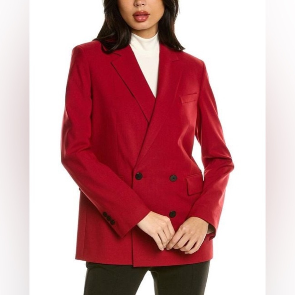 Theory Piazza Double-Breasted Jacket in Crimson Melange Traceable Wool